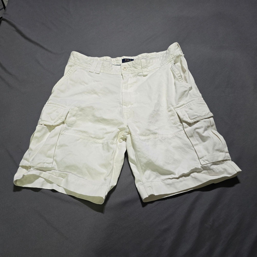 Polo Ralph Lauren Cargo Shorts Mens 38 White Utility Multi Pocket Cotton